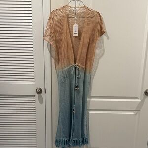 Bathing cover up Two-Tone Open Knit Peach & Light Blue